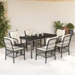 Set mobilier de grădină cu perne, 7 piese, negru, poliratan GartenMobel Dekor