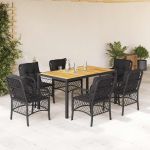 Set mobilier de grădină cu perne, 7 piese, negru, poliratan GartenMobel Dekor