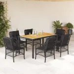 Set mobilier de grădină cu perne, 7 piese, negru, poliratan GartenMobel Dekor