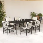 Set mobilier de grădină cu perne, 7 piese, negru, poliratan GartenMobel Dekor