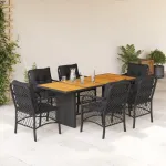 Set mobilier de grădină cu perne, 7 piese, negru, poliratan GartenMobel Dekor