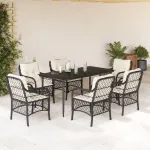 Set mobilier de grădină cu perne, 7 piese, negru, poliratan GartenMobel Dekor