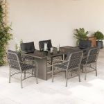 Set mobilier de grădină cu perne, 7 piese gri deschis poliratan GartenMobel Dekor
