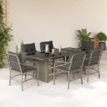 Set mobilier de grădină cu perne, 7 piese gri deschis poliratan GartenMobel Dekor