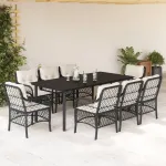 Set mobilier de grădină cu perne, 9 piese, negru, poliratan GartenMobel Dekor