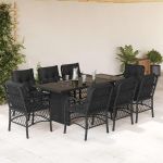 Set mobilier de grădină cu perne, 9 piese, negru, poliratan GartenMobel Dekor