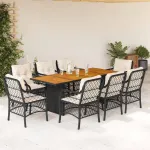 Set mobilier de grădină cu perne, 9 piese, negru, poliratan GartenMobel Dekor
