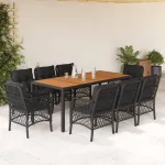 Set mobilier de grădină cu perne, 9 piese, negru, poliratan GartenMobel Dekor