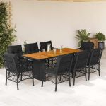 Set mobilier de grădină cu perne, 9 piese, negru, poliratan GartenMobel Dekor