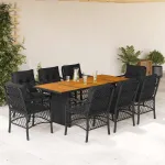 Set mobilier de grădină cu perne, 9 piese, negru, poliratan GartenMobel Dekor