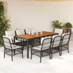 Set mobilier de grădină cu perne, 9 piese, negru, poliratan GartenMobel Dekor