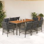 Set mobilier grădină cu perne, 9 piese, gri, poliratan GartenMobel Dekor