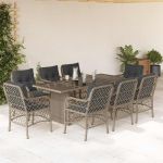 Set mobilier grădină cu perne, 9 piese, gri deschis, poliratan GartenMobel Dekor