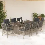 Set mobilier grădină cu perne, 9 piese, gri deschis, poliratan GartenMobel Dekor
