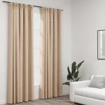 Perdele opace aspect pânză, cârlige, 2 buc. bej, 140x225 cm GartenMobel Dekor