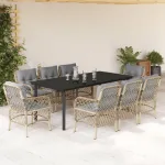 Set de masă pentru grădină, 9 piese, cu perne, bej, poliratan GartenMobel Dekor