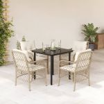 Set mobilier de grădină cu perne, 5 piese, bej, poliratan GartenMobel Dekor