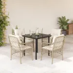 Set mobilier de grădină cu perne, 5 piese, bej, poliratan GartenMobel Dekor