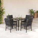 Set mobilier de grădină cu perne, 5 piese, negru, poliratan GartenMobel Dekor