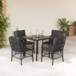 Set mobilier de grădină cu perne, 5 piese, negru, poliratan GartenMobel Dekor