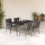 Set mobilier de grădină cu perne, 5 piese gri deschis poliratan GartenMobel Dekor