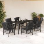 Set mobilier de grădină cu perne, 7 piese, negru, poliratan GartenMobel Dekor
