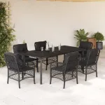 Set mobilier de grădină cu perne, 7 piese, negru, poliratan GartenMobel Dekor