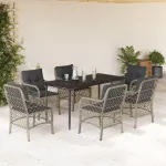 Set mobilier de grădină cu perne, 7 piese gri deschis poliratan GartenMobel Dekor