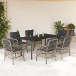Set mobilier de grădină cu perne, 7 piese gri deschis poliratan GartenMobel Dekor