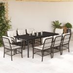 Set mobilier de grădină cu perne, 9 piese, maro, poliratan GartenMobel Dekor