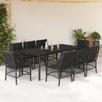 Set mobilier de grădină cu perne, 9 piese, negru, poliratan GartenMobel Dekor