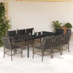Set mobilier grădină cu perne, 9 piese, gri, poliratan GartenMobel Dekor