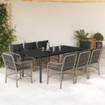 Set mobilier grădină cu perne, 9 piese, gri deschis, poliratan GartenMobel Dekor