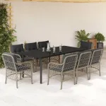 Set mobilier grădină cu perne, 9 piese, gri deschis, poliratan GartenMobel Dekor