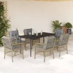 Set mobilier pentru grădină, 7 piese, cu perne, bej, poliratan GartenMobel Dekor