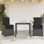 Set mobilier de grădină cu perne, 3 piese, negru, poliratan GartenMobel Dekor