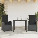 Set mobilier de grădină cu perne, 3 piese, negru, poliratan GartenMobel Dekor