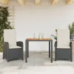 Set mobilier de grădină cu perne, 3 piese, negru, poliratan GartenMobel Dekor