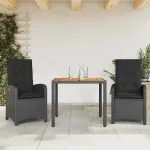 Set mobilier de grădină cu perne, 3 piese, negru, poliratan GartenMobel Dekor