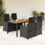 Set mobilier de grădină cu perne, 5 piese, negru, poliratan GartenMobel Dekor