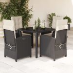 Set mobilier de grădină cu perne, 5 piese, negru, poliratan GartenMobel Dekor