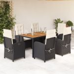 Set mobilier de grădină cu perne, 7 piese, negru, poliratan GartenMobel Dekor
