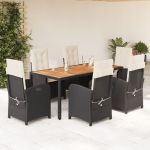 Set mobilier de grădină cu perne, 7 piese, negru, poliratan GartenMobel Dekor