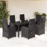 Set mobilier de grădină cu perne, 7 piese, negru, poliratan GartenMobel Dekor