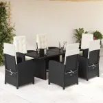 Set mobilier de grădină cu perne, 7 piese, negru, poliratan GartenMobel Dekor