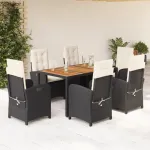 Set mobilier de grădină cu perne, 7 piese, negru, poliratan GartenMobel Dekor