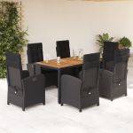 Set mobilier de grădină cu perne, 7 piese, negru, poliratan GartenMobel Dekor