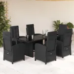 Set mobilier de grădină cu perne, 7 piese, negru, poliratan GartenMobel Dekor