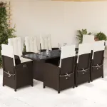 Set mobilier de grădină cu perne, 9 piese, maro, poliratan GartenMobel Dekor
