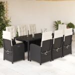 Set mobilier de grădină cu perne, 9 piese, negru, poliratan GartenMobel Dekor